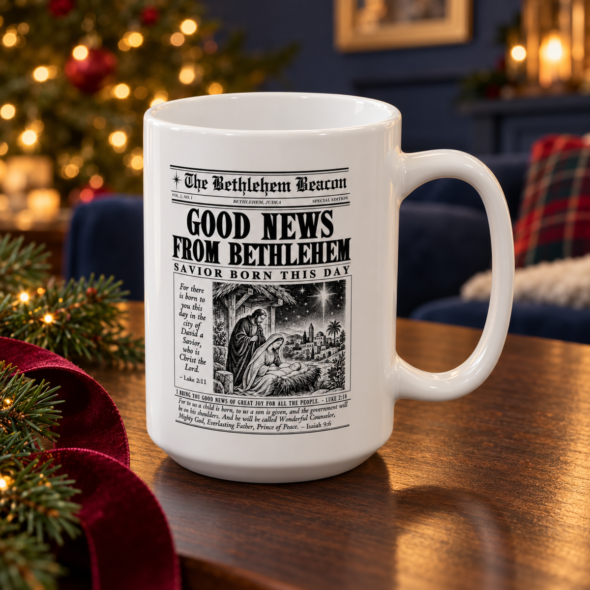Good News from Bethlehem Christmas Mug | 15 oz Nativity Coffee Cup