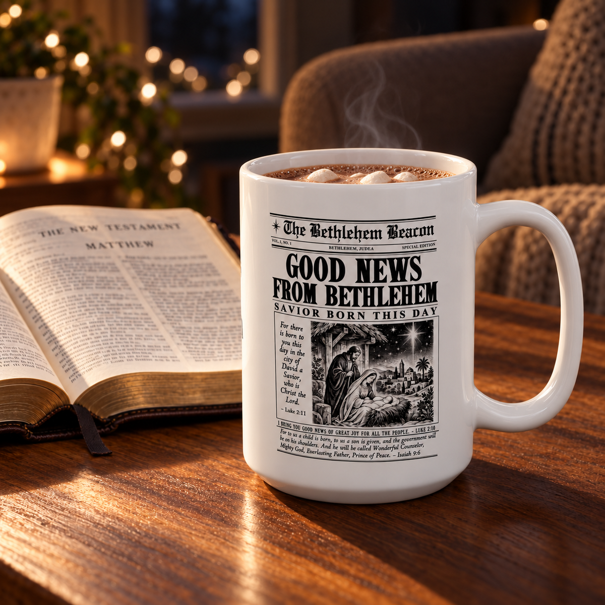Good News from Bethlehem Christmas Mug | 15 oz Nativity Coffee Cup