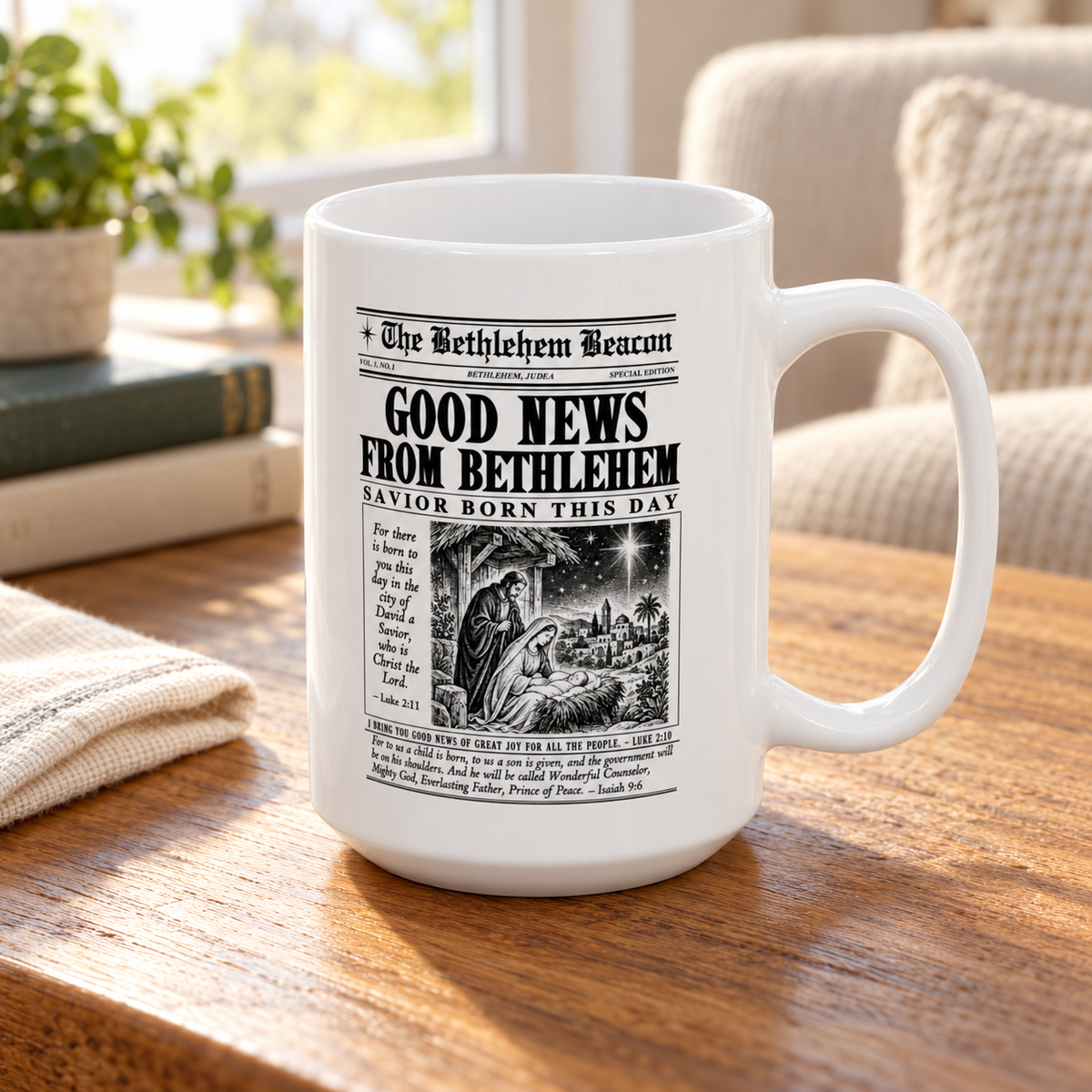 Good News from Bethlehem Christmas Mug | 15 oz Nativity Coffee Cup