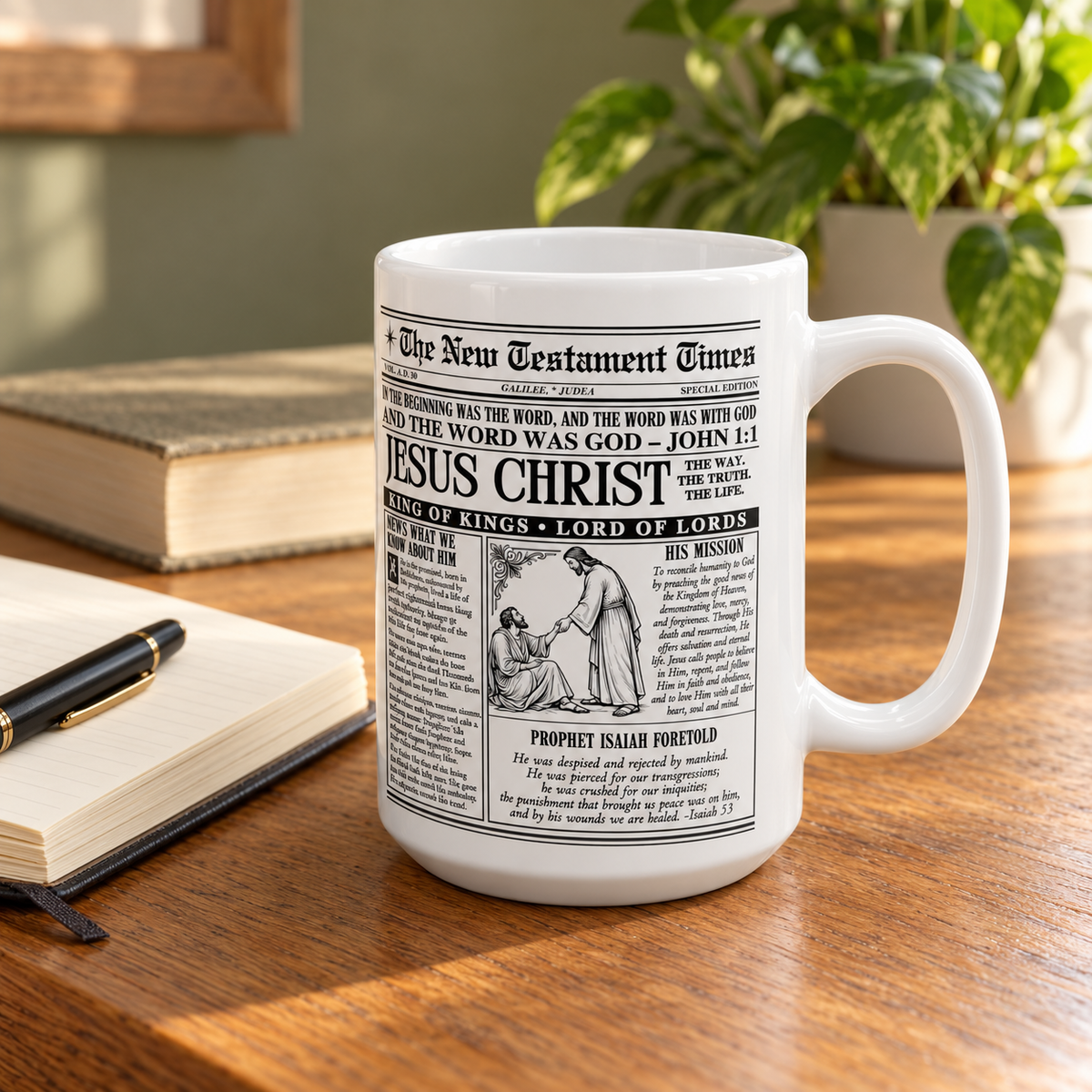 Jesus Christ Newspaper Mug | 15 oz Christian Coffee Cup