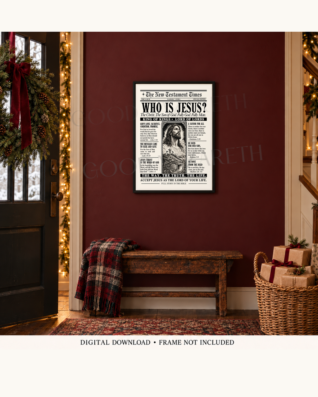 Who Is Jesus? Printable Christian Wall Art | Vintage Newspaper Print | Design A