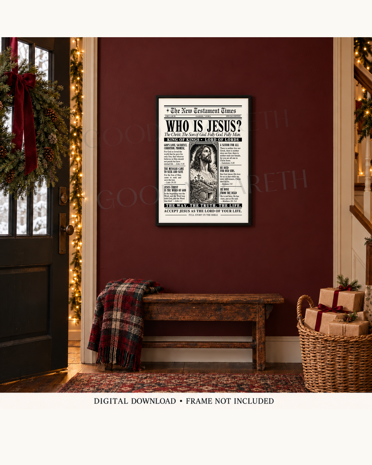 Who Is Jesus? Printable Christian Wall Art | Vintage Newspaper Print | Design A