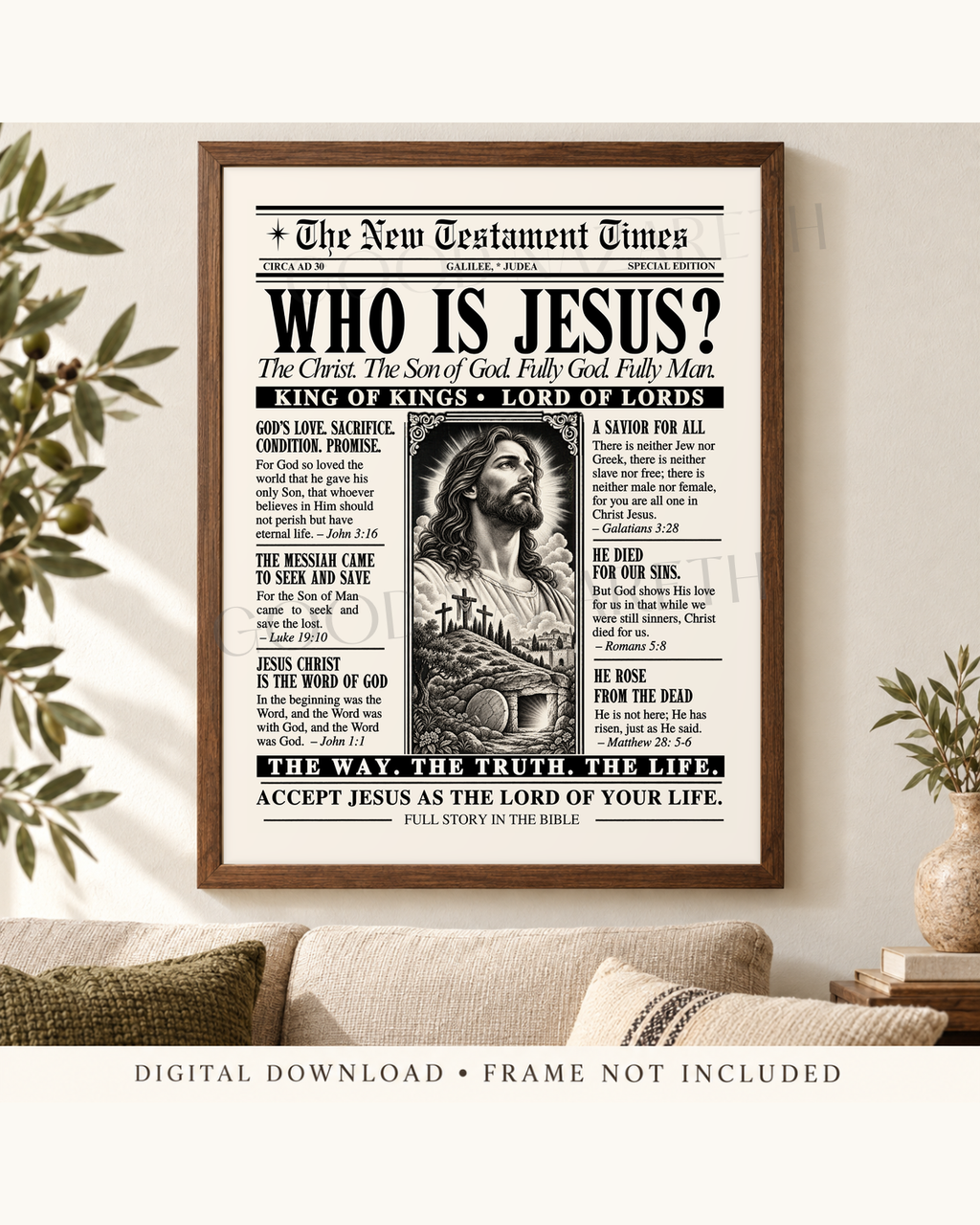 Who Is Jesus? Printable Christian Wall Art | Vintage Newspaper Print | Design A