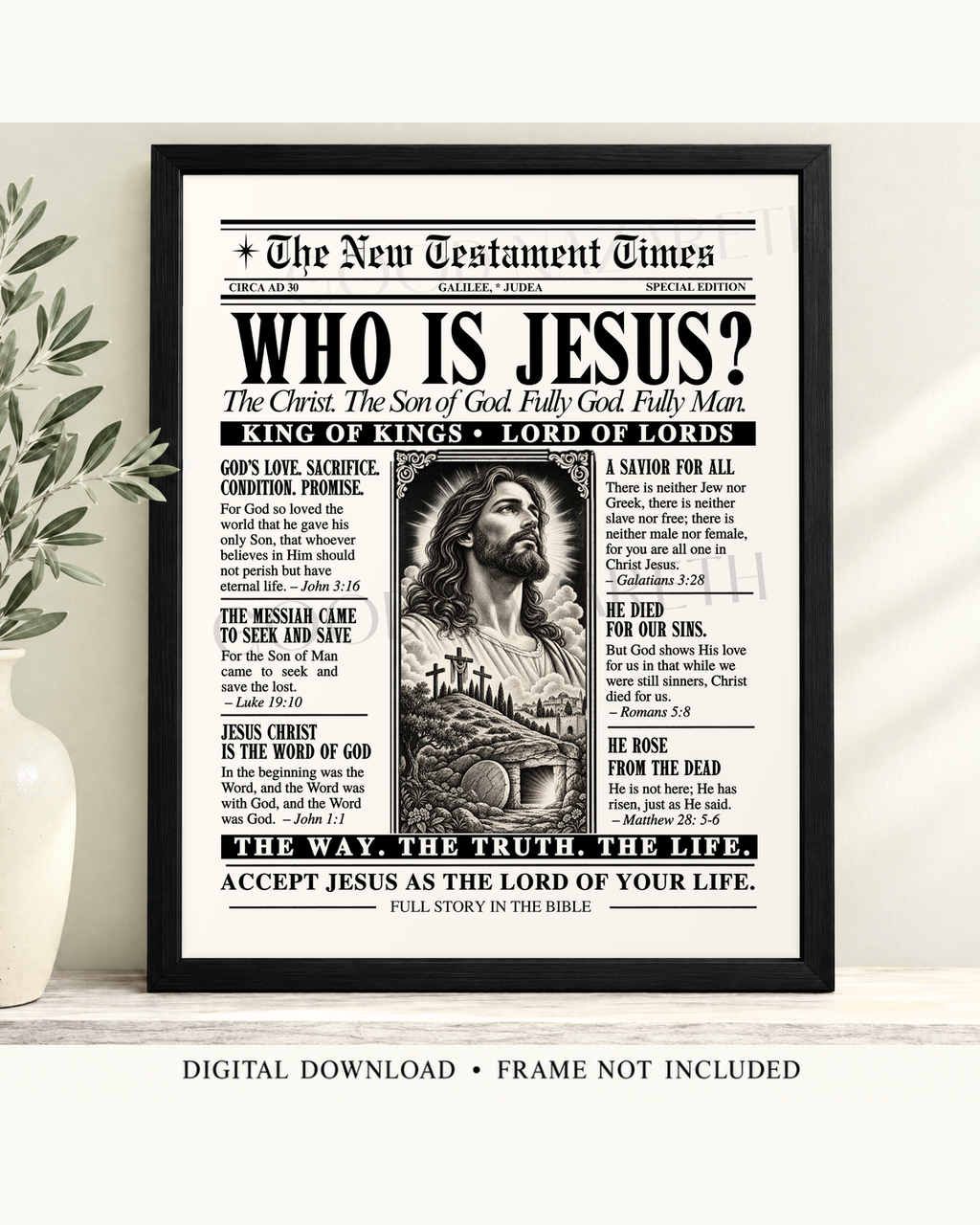 Who Is Jesus? Printable Christian Wall Art | Vintage Newspaper Print | Design A