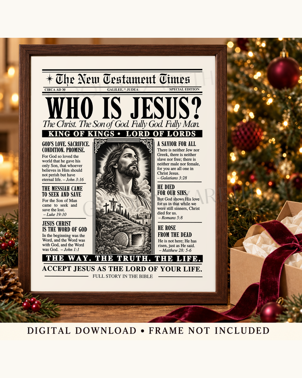 Who Is Jesus? Printable Christian Wall Art | Vintage Newspaper Print | Design A