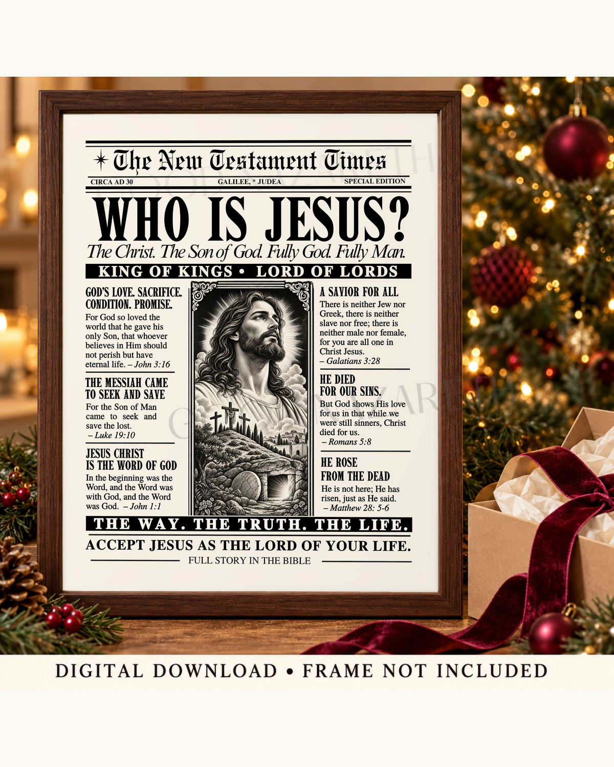 Who Is Jesus? Printable Christian Wall Art | Vintage Newspaper Print | Design A