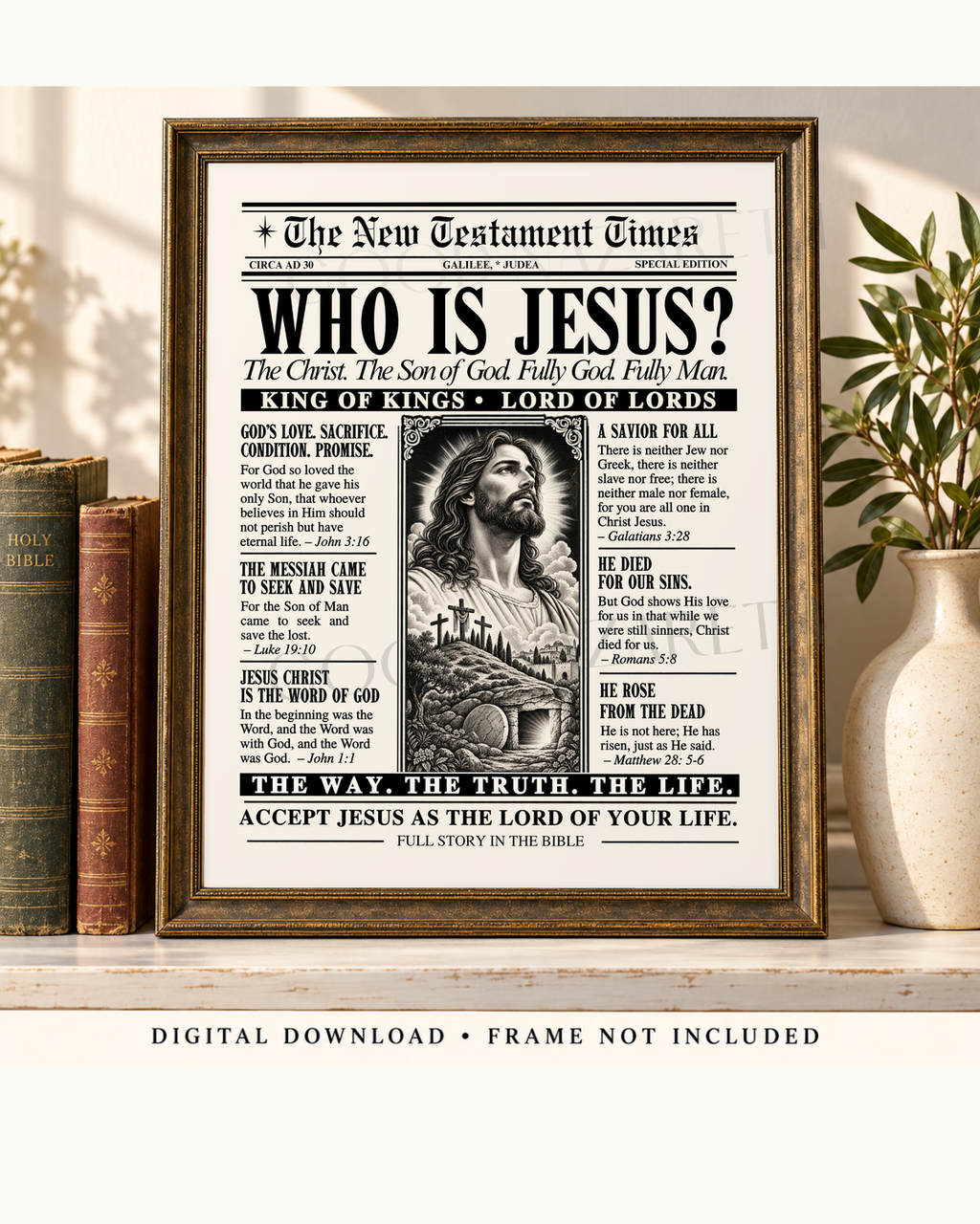 Who Is Jesus? Printable Christian Wall Art | Vintage Newspaper Print | Design A
