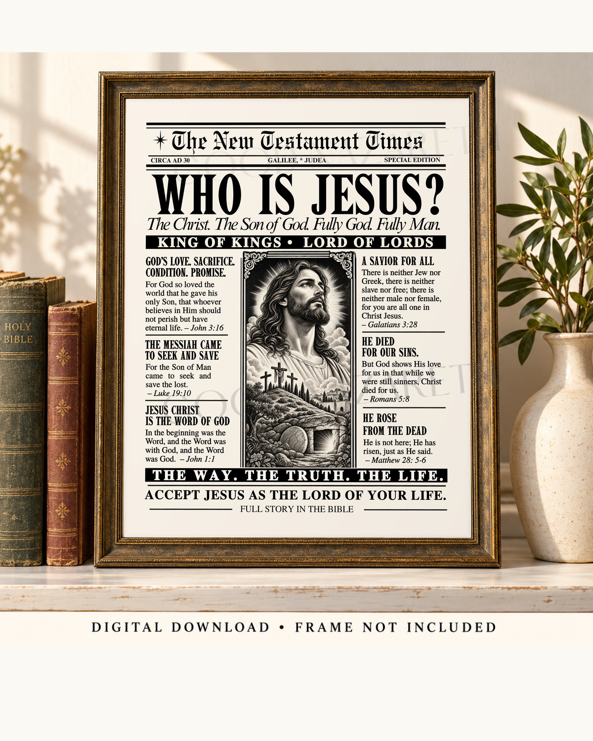 Who Is Jesus? Printable Christian Wall Art | Vintage Newspaper Print | Design A