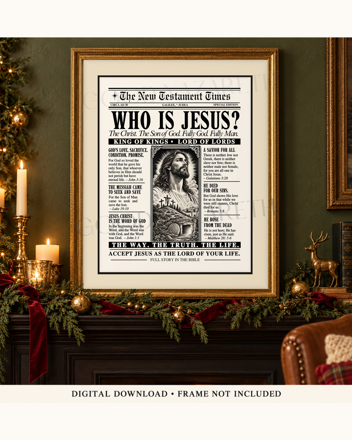 Who Is Jesus? Printable Christian Wall Art | Vintage Newspaper Print | Design A