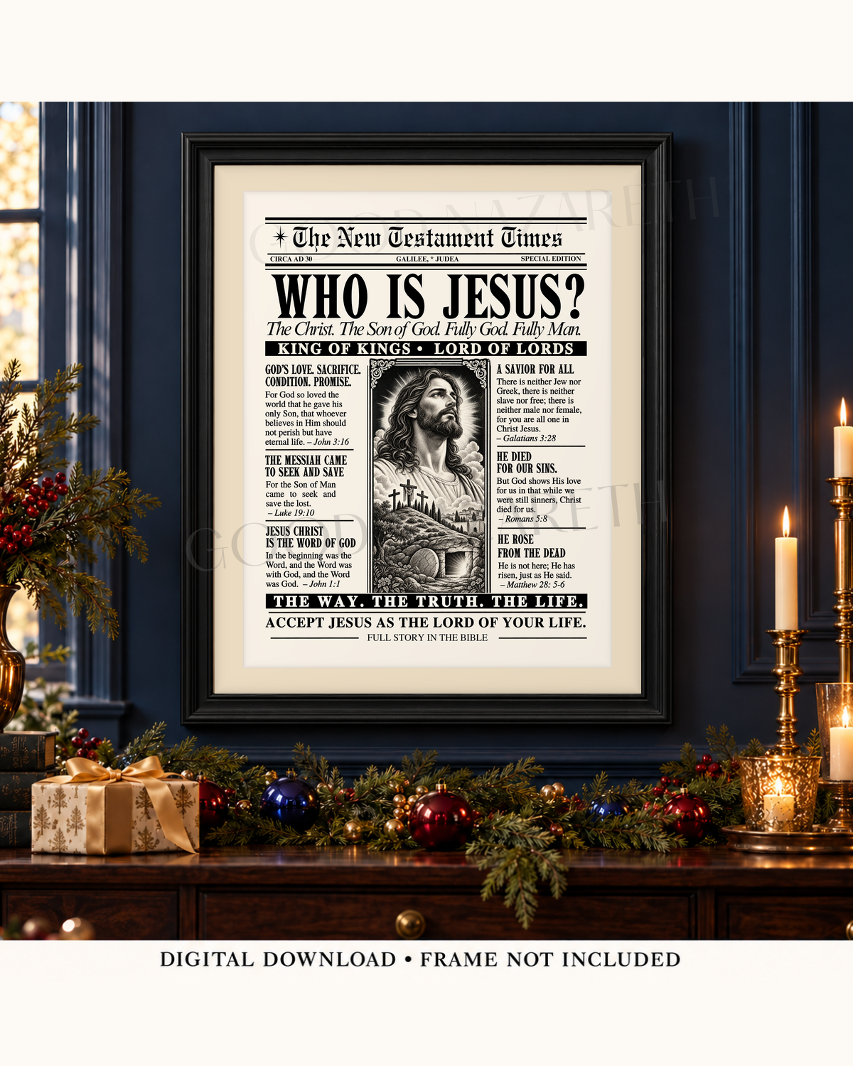 Who Is Jesus? Printable Christian Wall Art | Vintage Newspaper Print | Design A