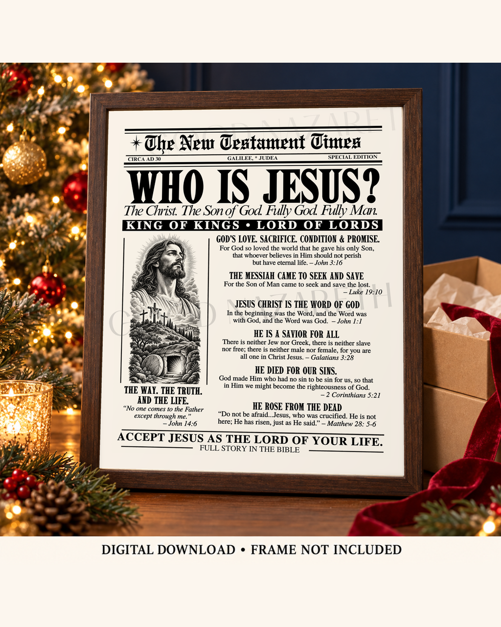 Who Is Jesus? Printable Christian Wall Art | Vintage Gospel Newspaper | Design B