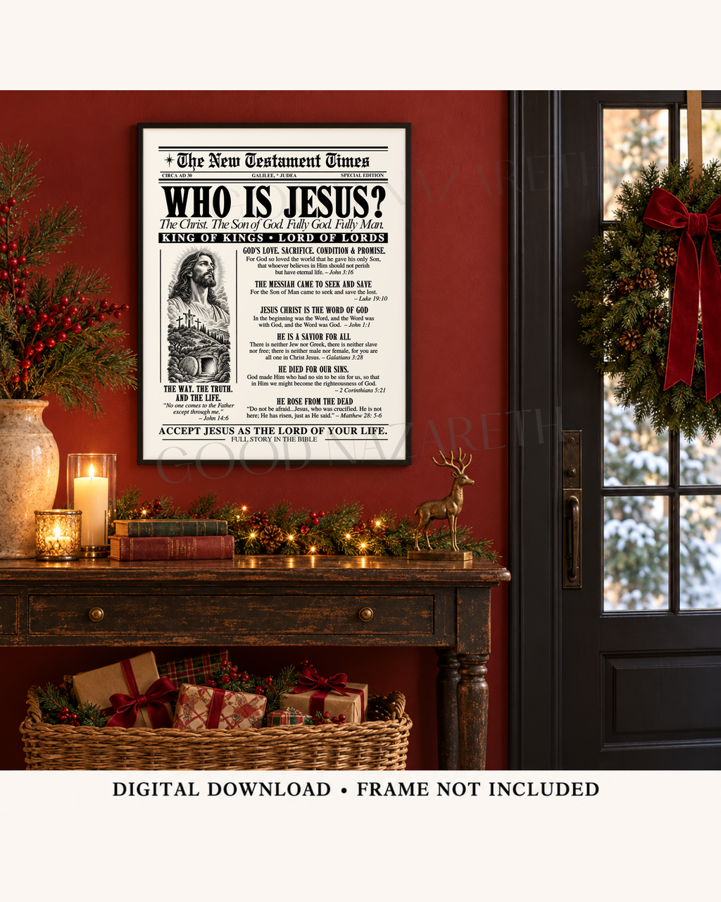 Who Is Jesus? Printable Christian Wall Art | Vintage Gospel Newspaper | Design B
