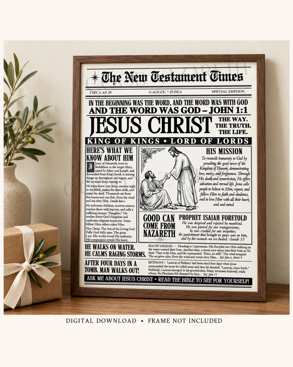 Jesus Christ Printable Wall Art | Christian Newspaper Print | Design C