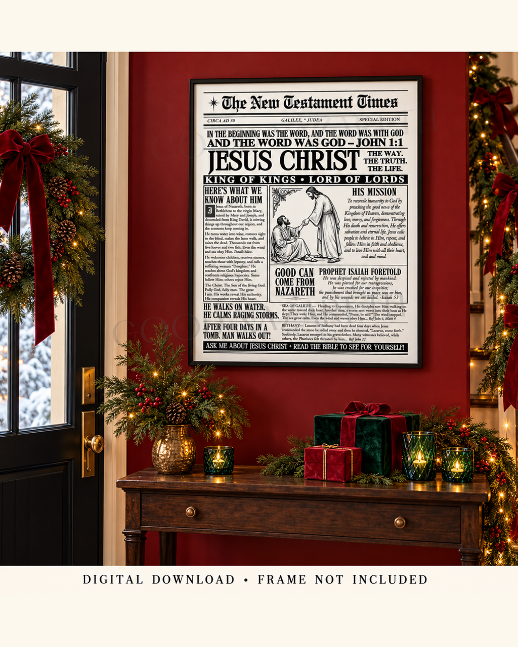 Jesus Christ Printable Wall Art | Christian Newspaper Print | Design C