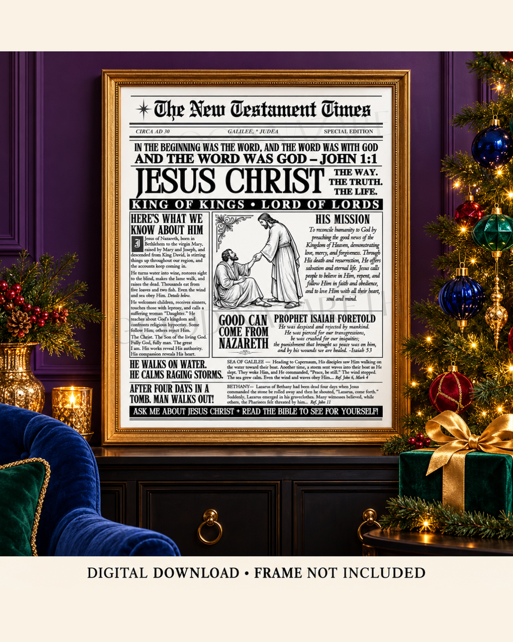 Jesus Christ Printable Wall Art | Christian Newspaper Print | Design C