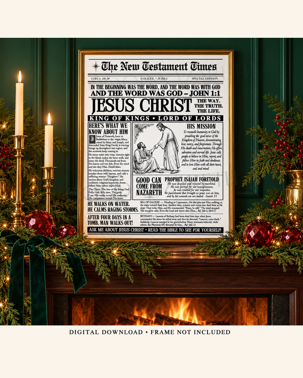 Jesus Christ Printable Wall Art | Christian Newspaper Print | Design C