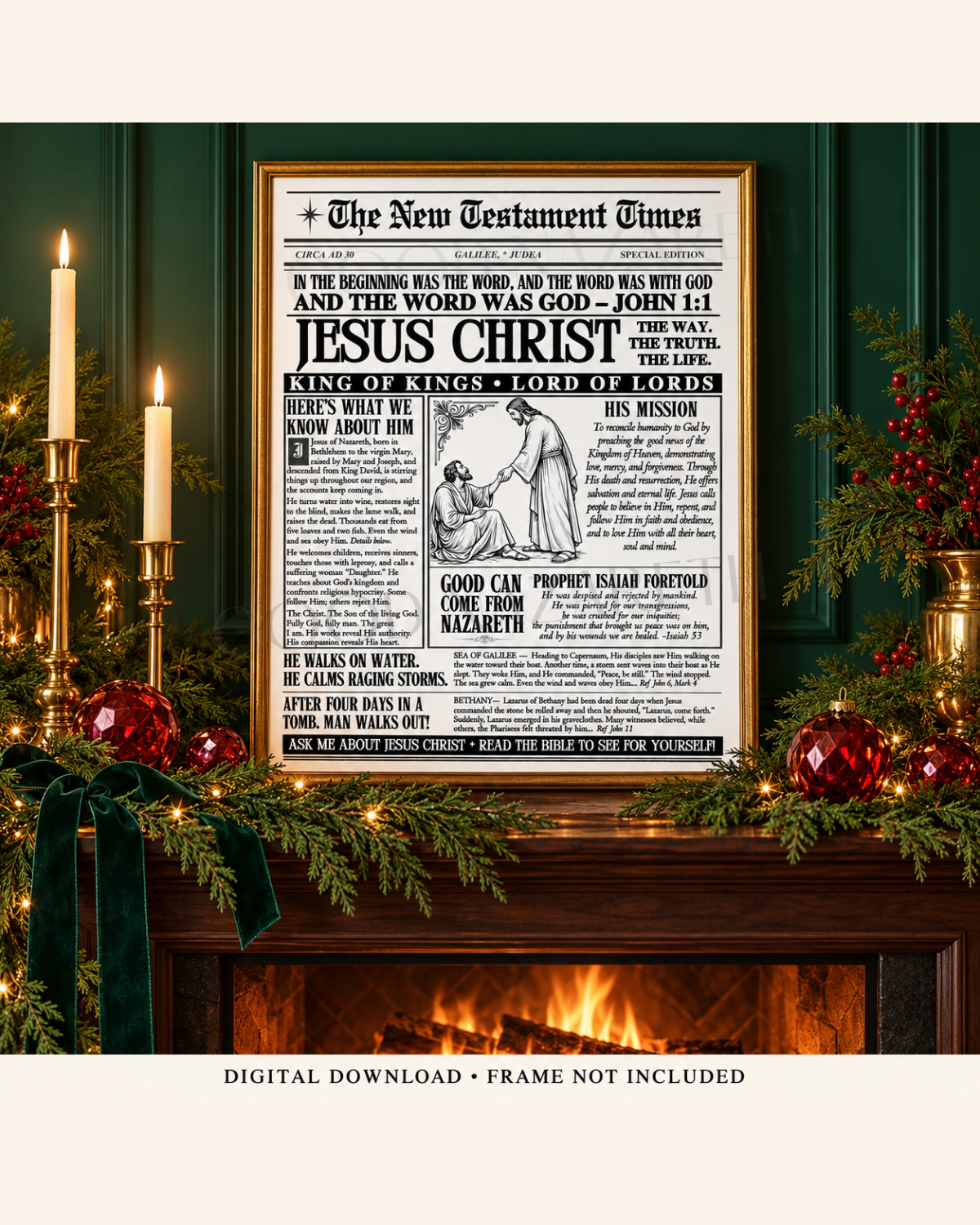 Jesus Christ Printable Wall Art | Christian Newspaper Print | Design C