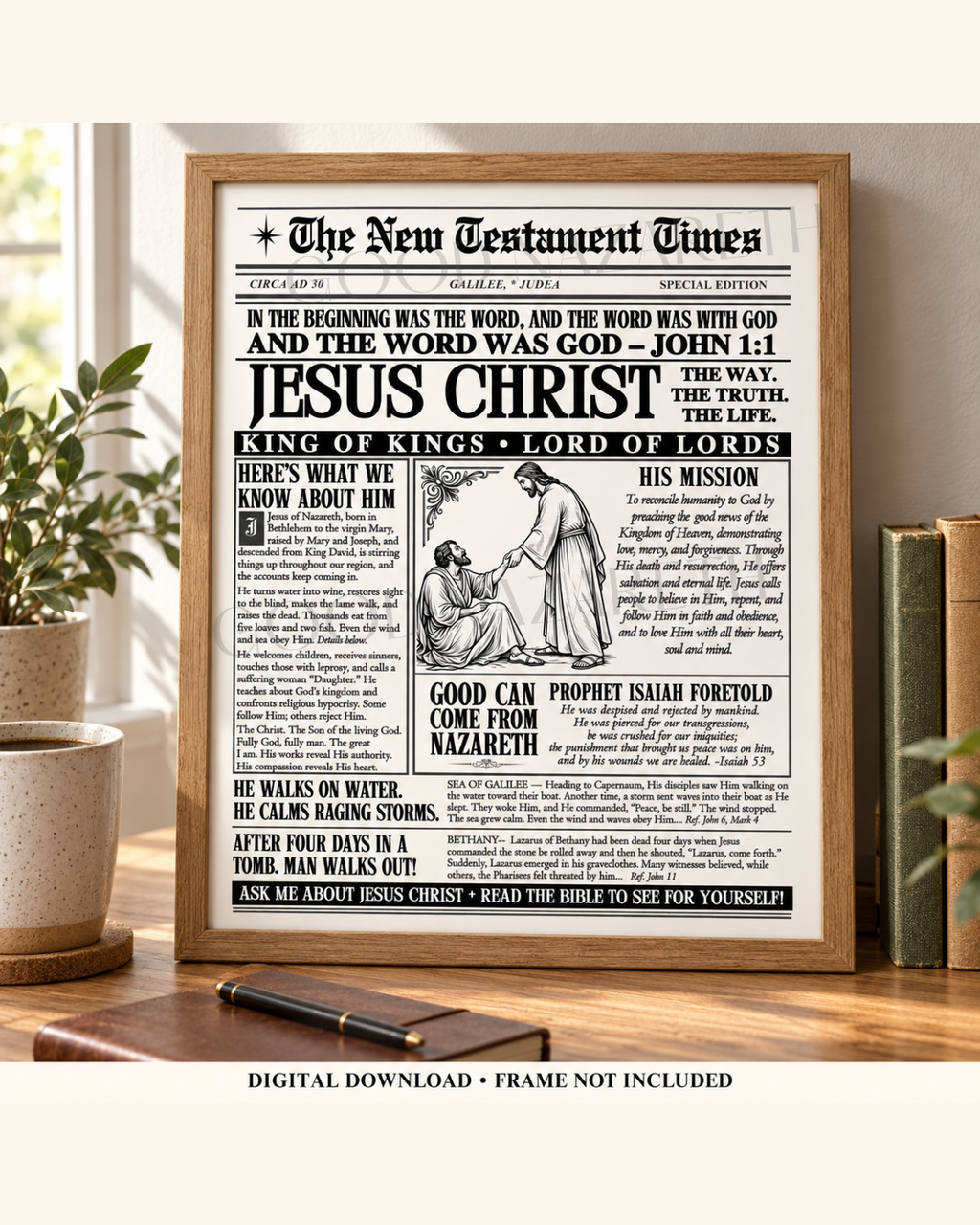 Jesus Christ Printable Wall Art | Christian Newspaper Print | Design C