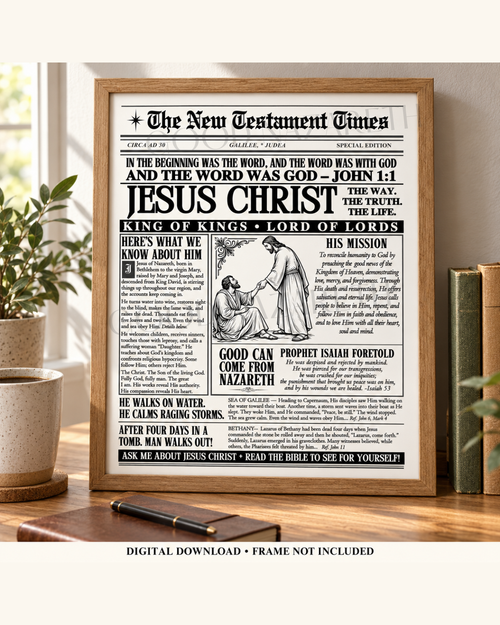 Jesus Christ Printable Wall Art | Christian Newspaper Print | Design C