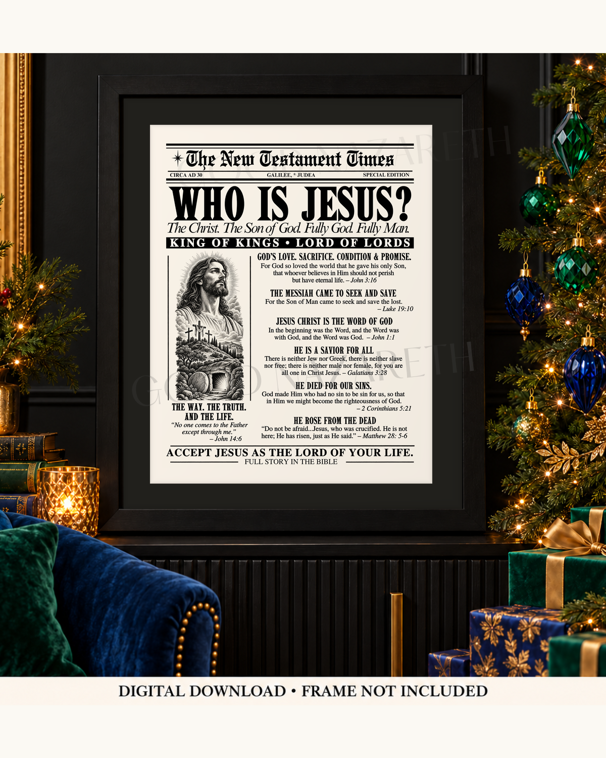 Who Is Jesus? Printable Christian Wall Art | Vintage Gospel Newspaper | Design B