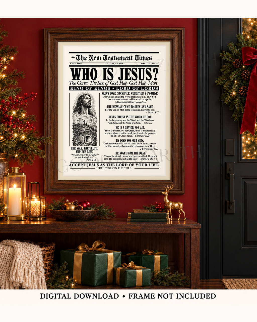 Who Is Jesus? Printable Christian Wall Art | Vintage Gospel Newspaper | Design B