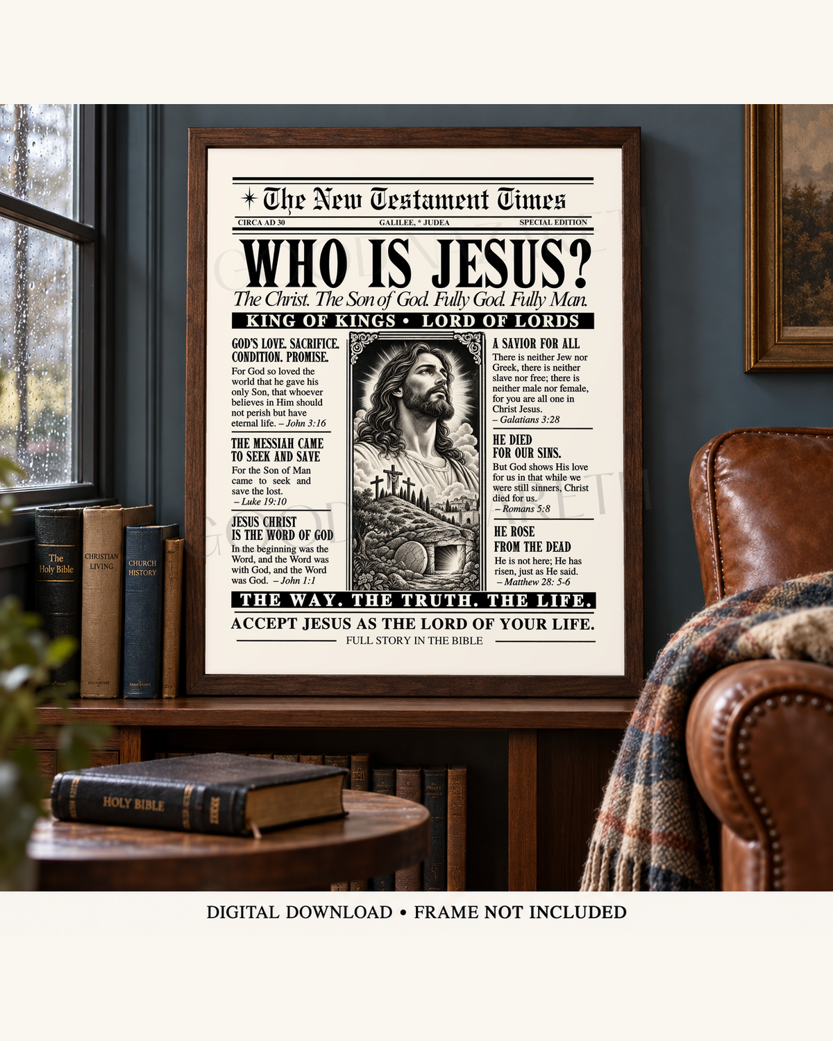 Who Is Jesus? Printable Christian Wall Art | Vintage Newspaper Print | Design A